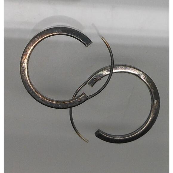20mm Vintage Sterling Silver Sleeper Hoop Earrings Oxidized Patina - Picture 1 of 10
